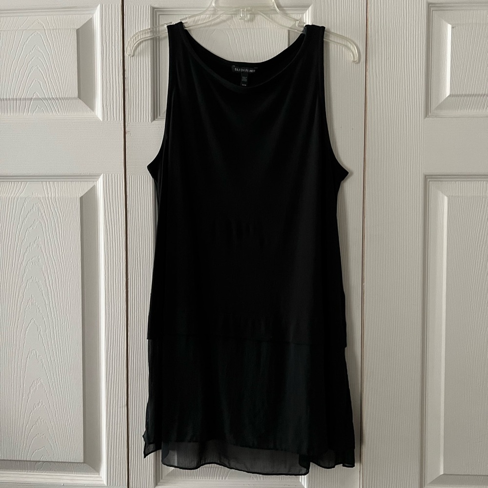 EUC — Eileen Fisher 100% Silk Sleeveless Black Layered Bateau Neck Tunic - Picture 2 of 10